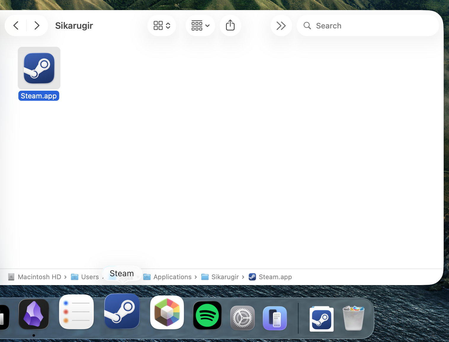 Drag Steam from Finder into the dock