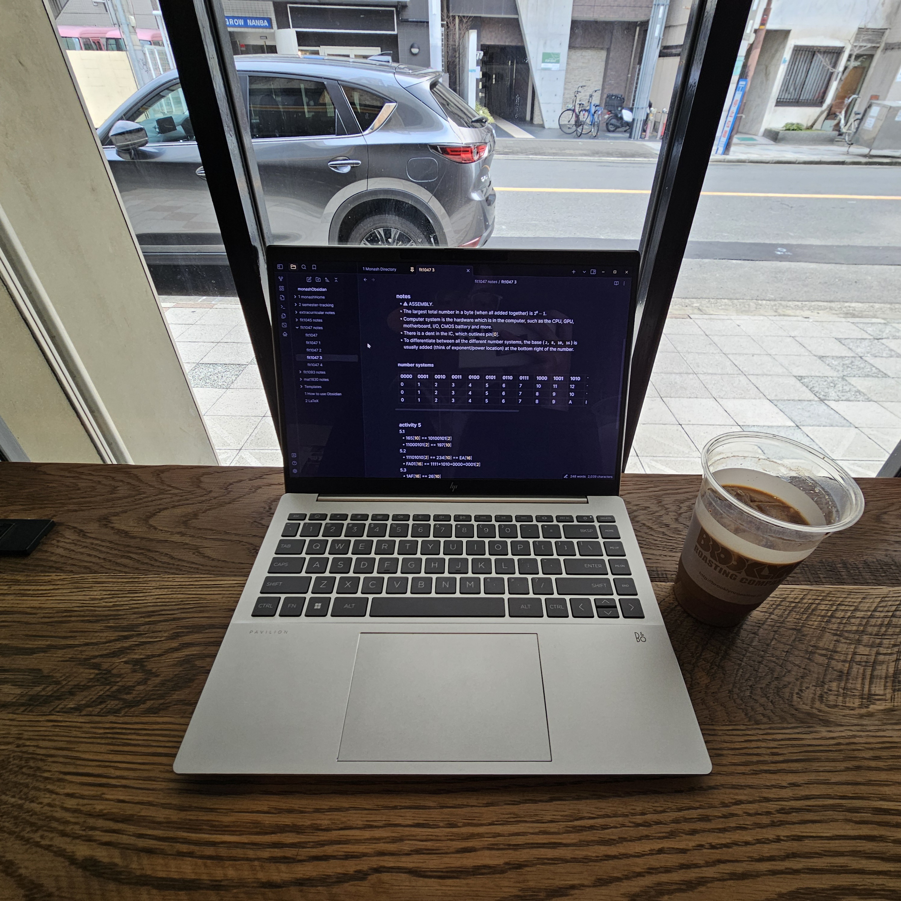 A photo of my laptop at a cafe.